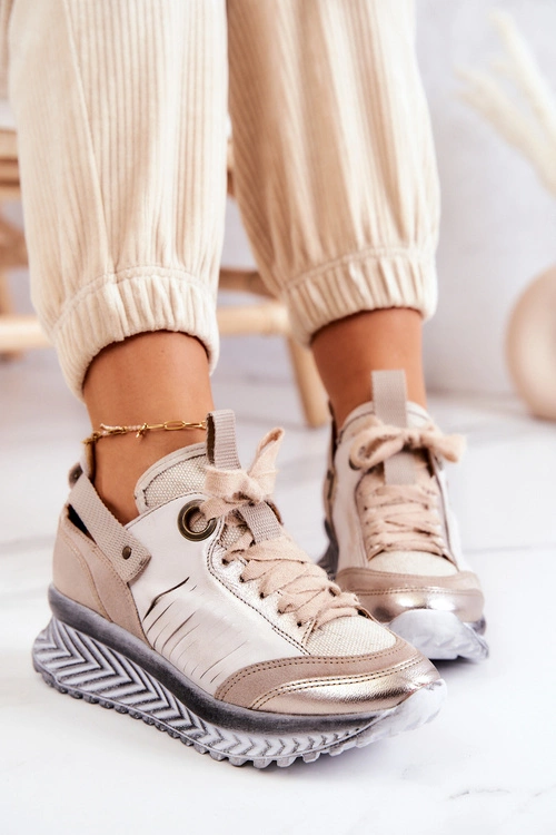 Damskie Skórzane Sneakersy Maciejka 04916-19 Beżowe