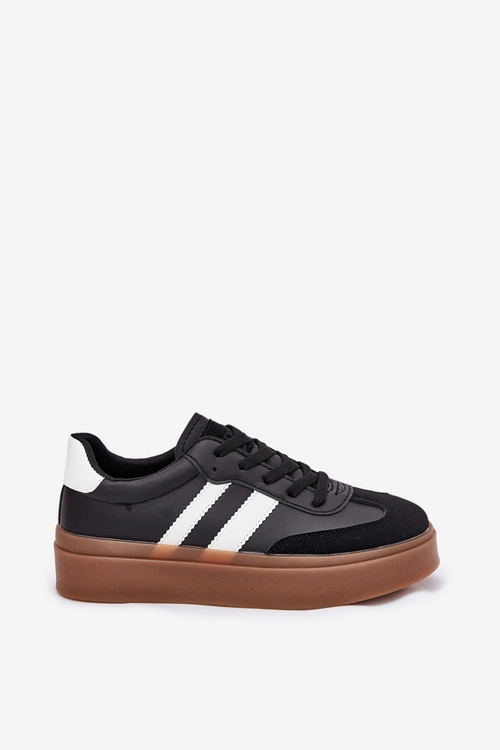 Sneakersy Damskie Na Platformie Z Eko Skóry Czarne Elaraven