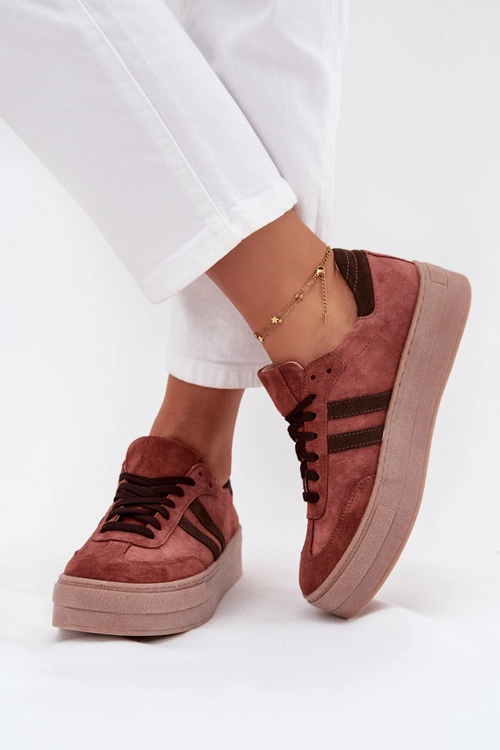 Zazoo N1068S2 Damskie Zamszowe Sneakersy Na Platformie Brązowe