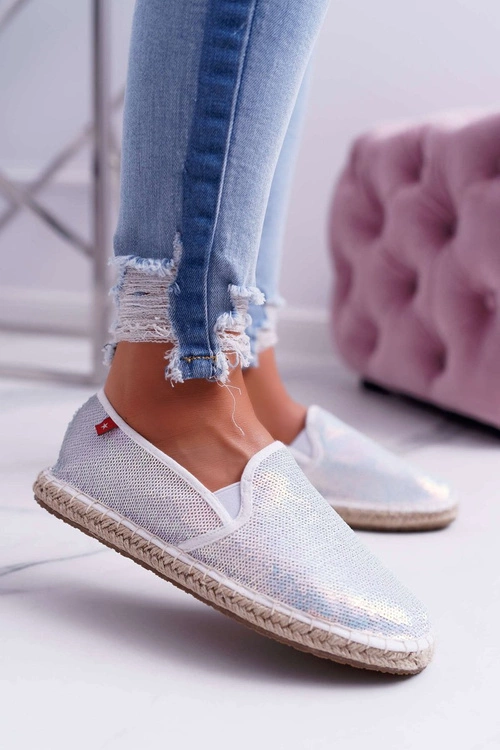 Espadryle Damskie Big Star Opalizujące Cekiny Białe DD274A162