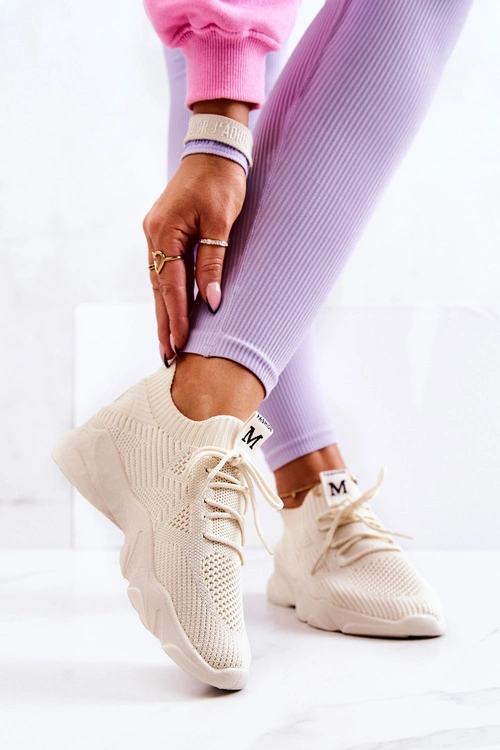 Sportowe Buty Sneakersy Materiałowe Jasnobeżowe Nolene