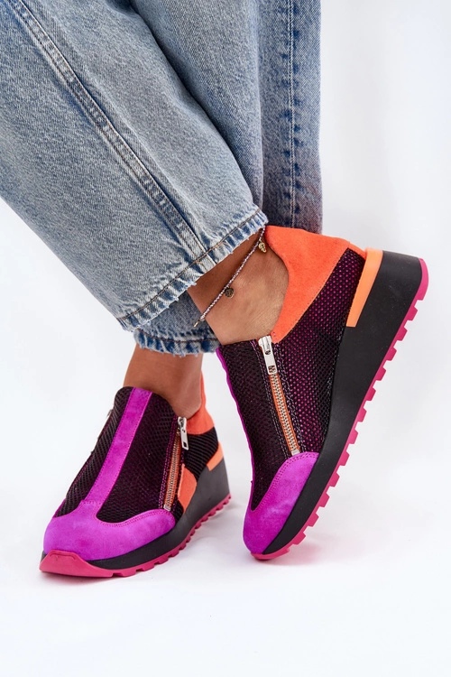 Skórzane Sneakersy Na Koturnie Maciejka 06853-15 Czarne