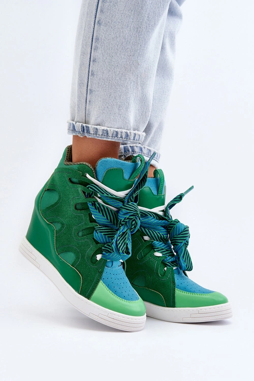Damskie Sneakersy Na Koturnie Zielone Leoppa