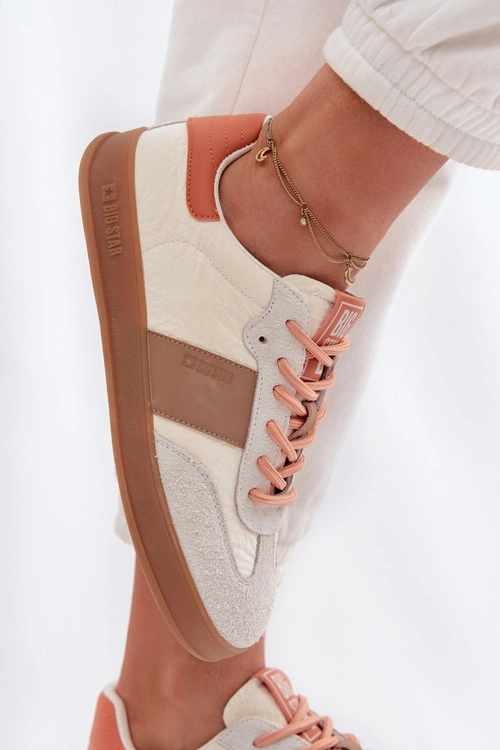 Skórzane Zamszowe Sneakersy Damskie Big Star TT274725 Beżowe