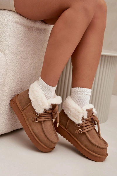 Śniegowce Damskie Z Naturalnego Zamszu D.Franklin DFSH375006 Camel