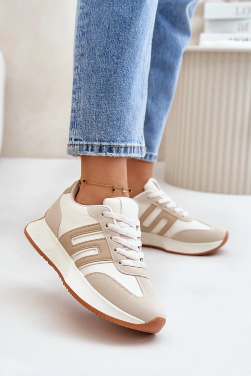 Sneakersy Buty Sportowe Na Platformie Damskie Beżowe Thari
