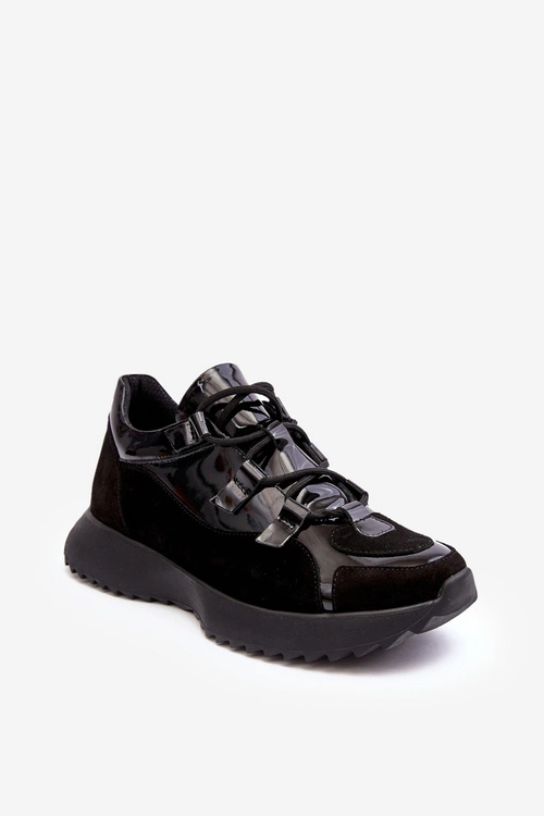 Skórzane Lakierowane Buty Sportowe Damskie M01/2 Zazoo Czarne