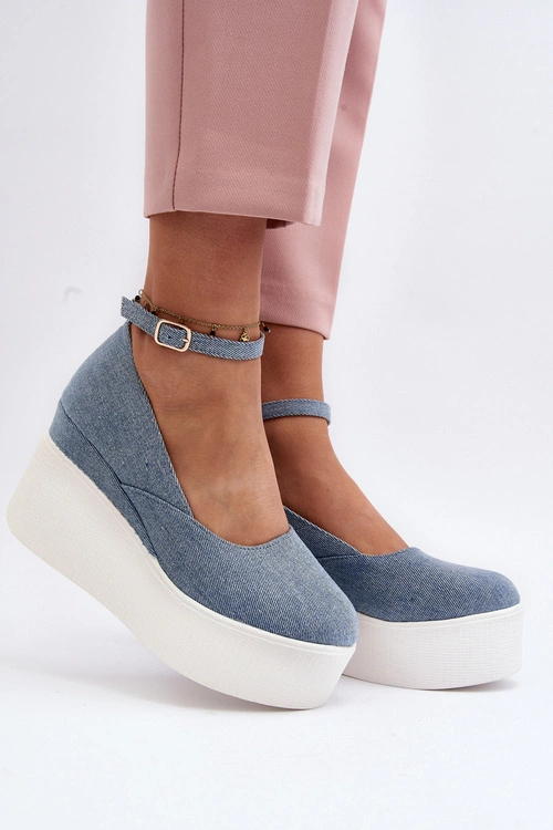 Damskie Jeansowe Espadryle Na Koturnie Niebieskie Malla