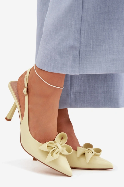 Sandały Damskie Na Szpilce Z Kokardą Żółte Jonera