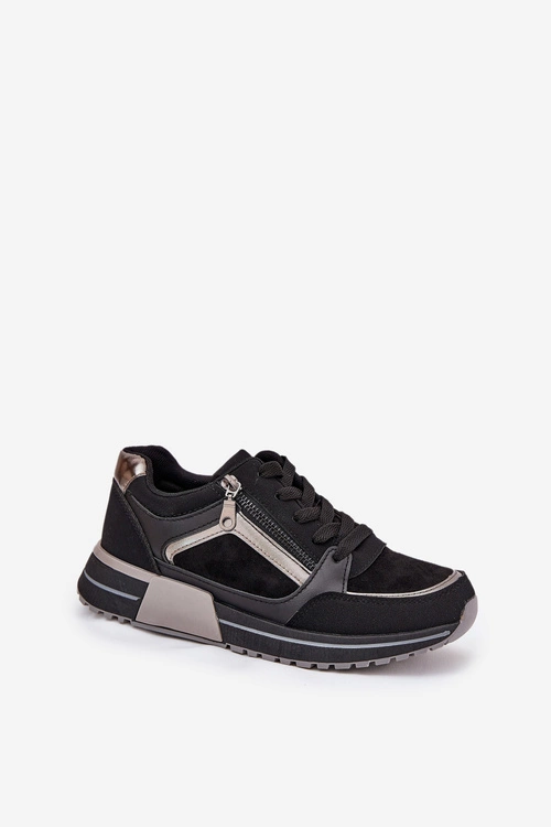 Buty Sportowe Damskie Z Suwakiem Na Platformie Czarne Larys
