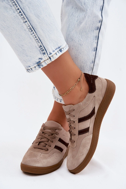 Skórzane Zamszowe Sneakersy Damskie Zazoo N1176S2 Ciemnobeżowe