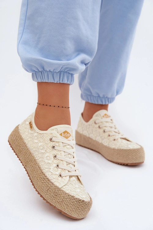 Koronkowe Trampki Espadryle Na Platformie Lee Cooper LCW-26-31-4328 Beżowe