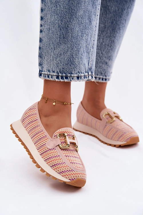 Sneakersy Slip On Ze Złotym Detalem GOE TT2N4081 Różowe