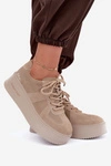 Skórzane Zamszowe Sneakersy Damskie Na Platformie Lee Cooper LCJ-26-01-4643 Beżowe