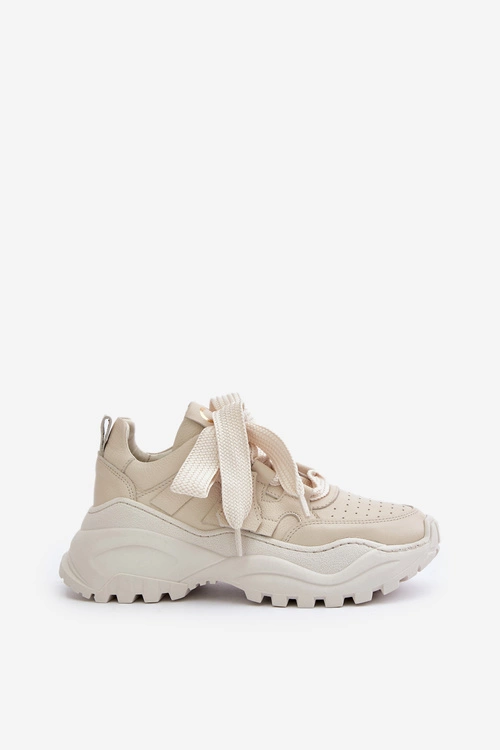 Damskie Skórzane Sneakersy Beżowe CheBello 4583