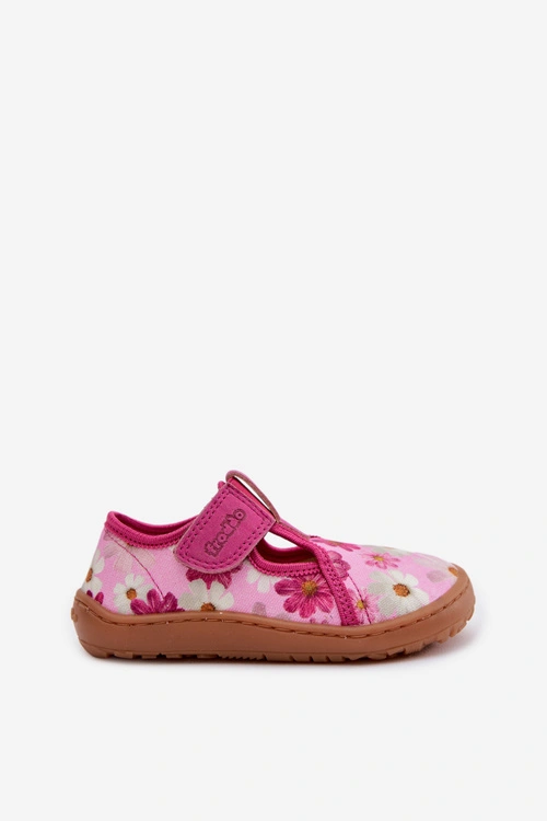 Kapcie Dziecięce Na Rzep W Kwiatki Barefoot Froddo Cannvas G1700439-4 Różowe