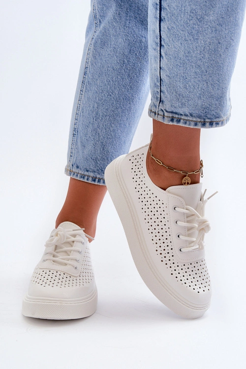 Ażurowe Trampki Sneakersy Na Platformie Białe Tanvi