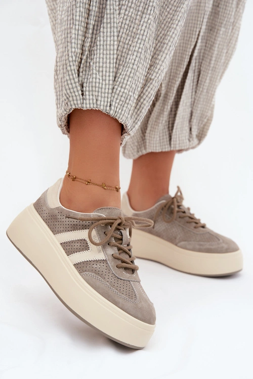 Sneakersy Damskie Na Platformie Z Perforacją Szare Umbry