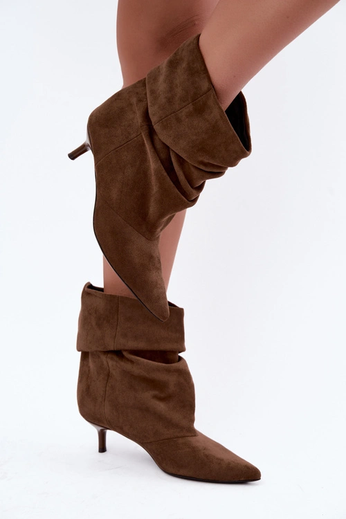 Wsuwane Botki Typu Slouchy Na Obcasie Khaki Loralia