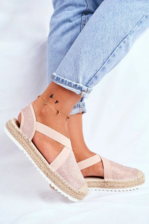 Espadryle Damskie z wycięciem Różowe Brokat Motive