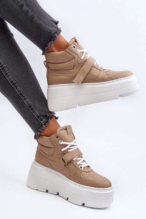 Zazoo 3450 Skórzane Sneakersy Damskie Beżowe