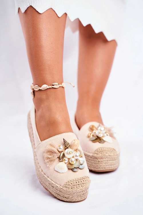 Espadryle Damskie Na Platformie Lniane Beżowe Denver