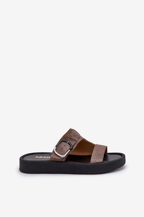 Zamszowe Klapki Damskie Na Platformie Zazoo 3024 Brązowe