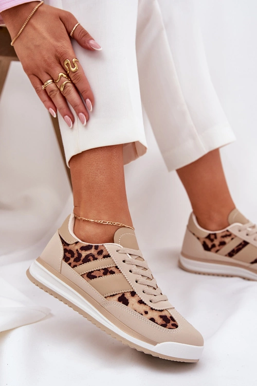 Buty Sportowe Sneakersy Damskie Panterka Beżowo-Brązowe Galabis