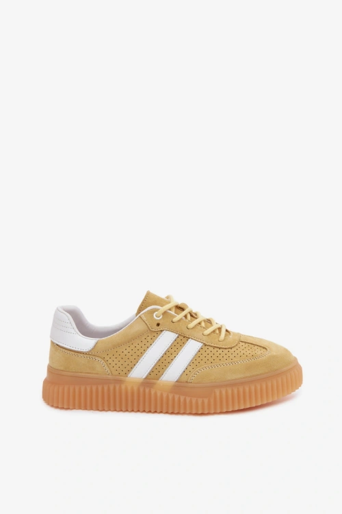 Skórzane Zamszowe Sneakersy Damskie Na Platformie Żółte Artelle