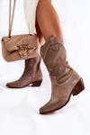 Zamszowe Kozaki Kowbojki Lewski Shoes 3198 Cappucino 