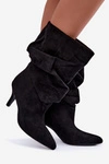 Wsuwane Botki Typu Slouchy Na Obcasie Z Naturalnego Zamszu Czarne Cindrelle