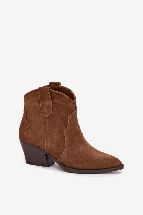 Wsuwane Botki Kowbojki Damskie Z Naturalnego Zamszu Camel Beretta