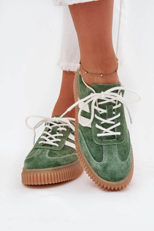 Zamszowe Sneakersy Damskie Na Platformie Zielone Marisae