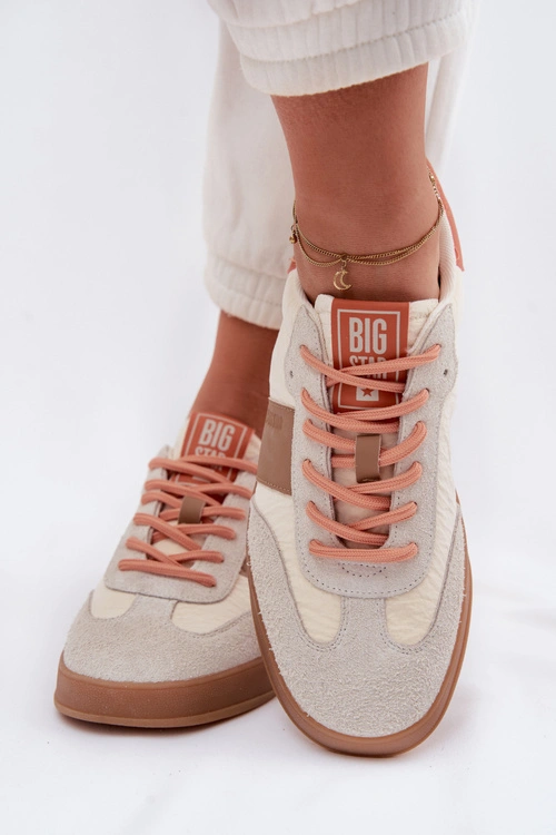 Skórzane Zamszowe Sneakersy Damskie Big Star TT274725 Beżowe
