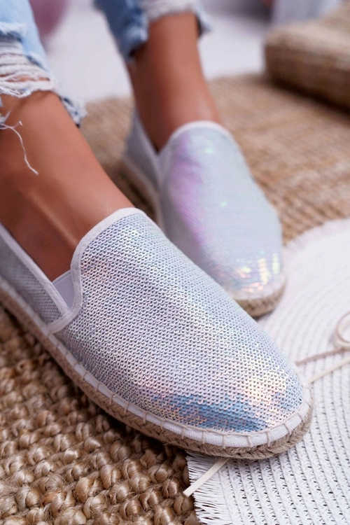 Espadryle Damskie Big Star Opalizujące Cekiny Białe DD274A162