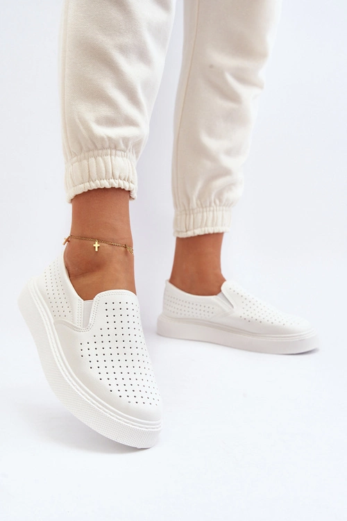 Ażurowe Trampki Slip-on Damskie Białe Echossia