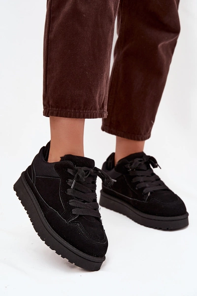 Sneakersy Damskie Ocieplane Futerkiem Czarne Cyrissa