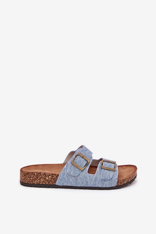 Damskie Klapki Na Korkowej Platformie Z Klamrami Jasny Jeans Vesina