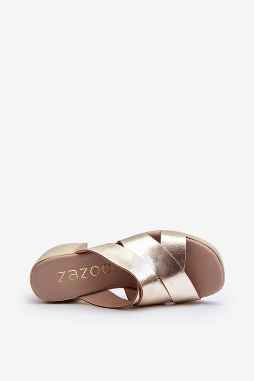 Zazoo 40373 Skórzane Klapki Na Klocku Złote