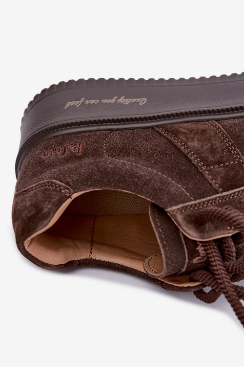 Skórzane Zamszowe Sneakersy Damskie Na Platformie Lee Cooper LCJ-26-01-4644 Czekoladowe