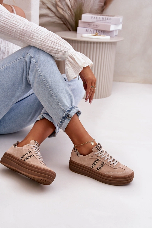 Zazoo N1068S4 Damskie Zamszowe Sneakersy Na Platformie Panterka Różowe