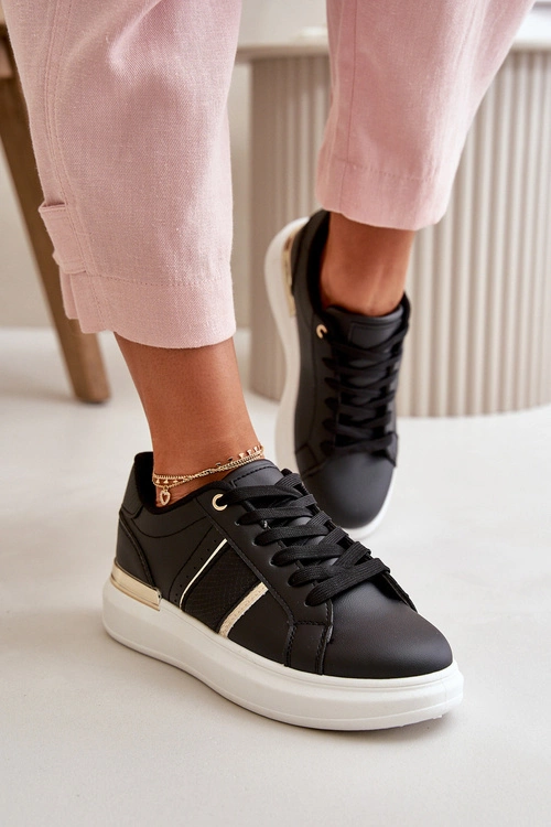 Modne Sneakersy Damskie Na Platformie Z Eko Skóry Czarne Nevisase