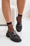 Lakierowane Mokasyny Loafersy Damskie Z Ozdobą D&A LZ42-031 Czarne