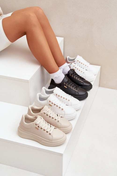 Sneakersy Damskie Na Platformie Eko Skóra Czarne Lelandine
