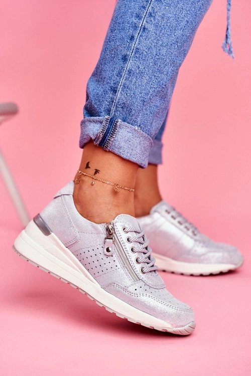 Sportowe Damskie Buty Sneakersy Skórzane Srebrne FT20-8675 Better Way