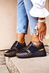 Sportowe Damskie Buty Sneakersy Skórzane Czarne Metronus