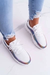 Sportowe Damskie Buty Gruba Podeszwa Holograficzne Białe Party Up