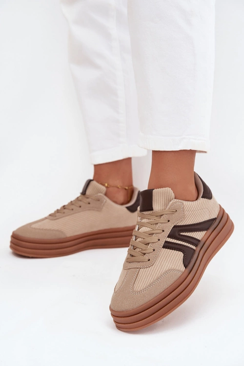 Sztruksowe Sneakersy Damskie Na Platformie Beżowe Corynelle