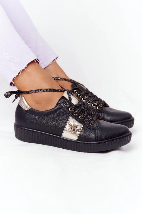 Damskie Skórzane Tenisówki Lewski Shoes 2786-0 Czarno-Złote
