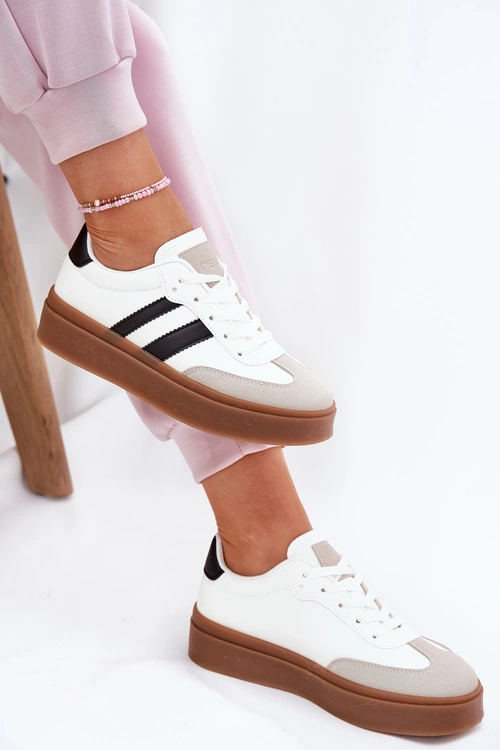 Sneakersy Damskie Na Platformie Z Eko Skóry Białe Elaraven
